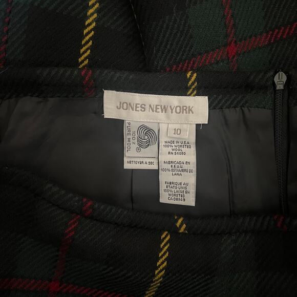 Vtg 90s Wool Blazer & Skirt 2-Pc Suit Size 10 Plaid Academia Professor Holiday - Picture 11 of 16